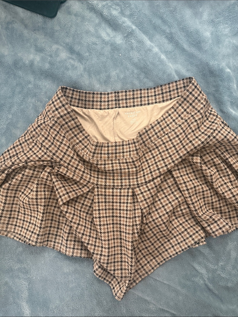 American Eagle Outfitters Beige and Black Plaid Mini Skirt